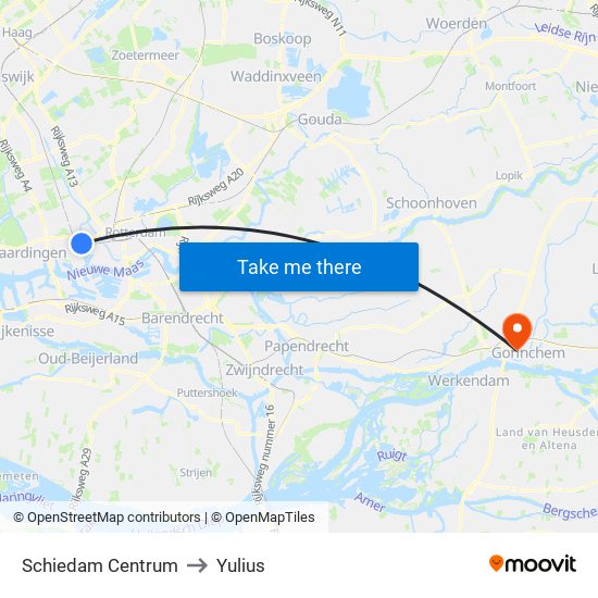 Schiedam Centrum to Yulius map