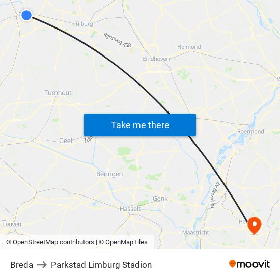 Breda to Parkstad Limburg Stadion map