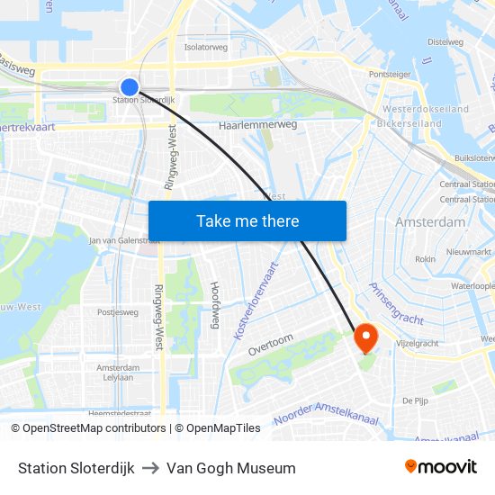 Station Sloterdijk to Van Gogh Museum map