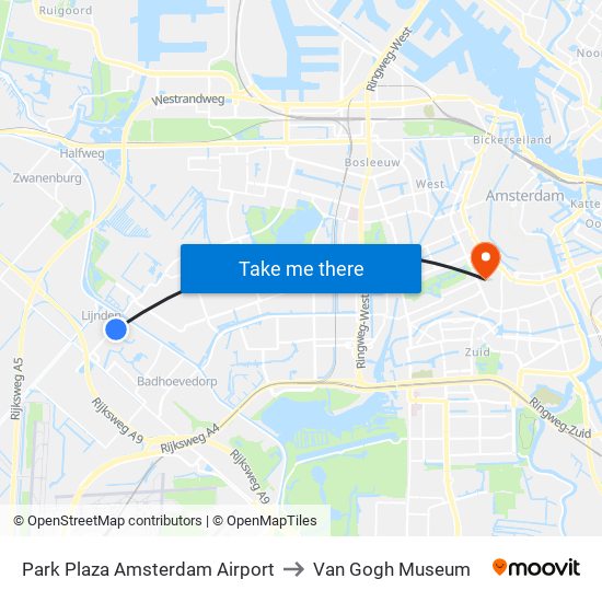 Park Plaza Amsterdam Airport to Van Gogh Museum map