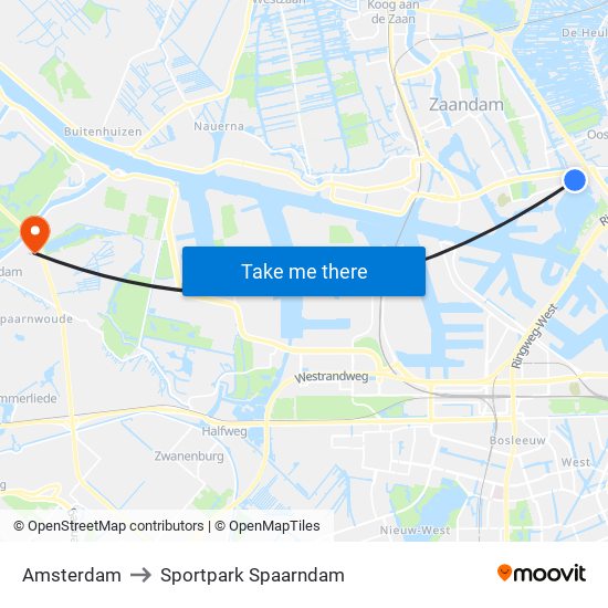 Amsterdam to Sportpark Spaarndam map