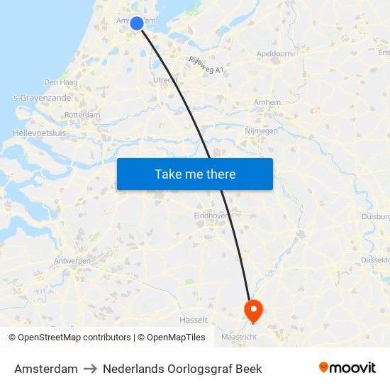 Amsterdam to Nederlands Oorlogsgraf Beek map