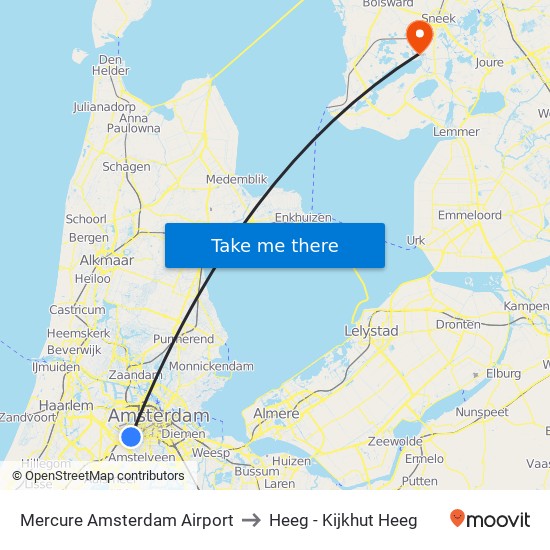 Mercure Amsterdam Airport to Heeg - Kijkhut Heeg map