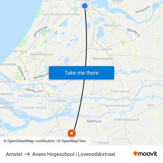 Amstel to Avans Hogeschool | Lovensdijkstraat map