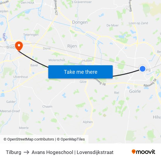 Tilburg to Avans Hogeschool | Lovensdijkstraat map