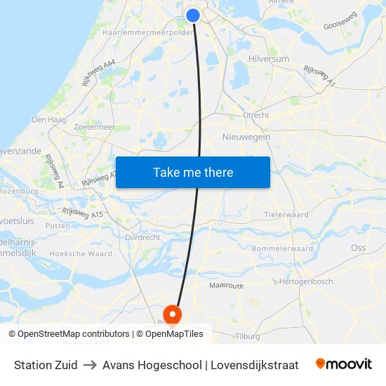 Station Zuid to Avans Hogeschool | Lovensdijkstraat map