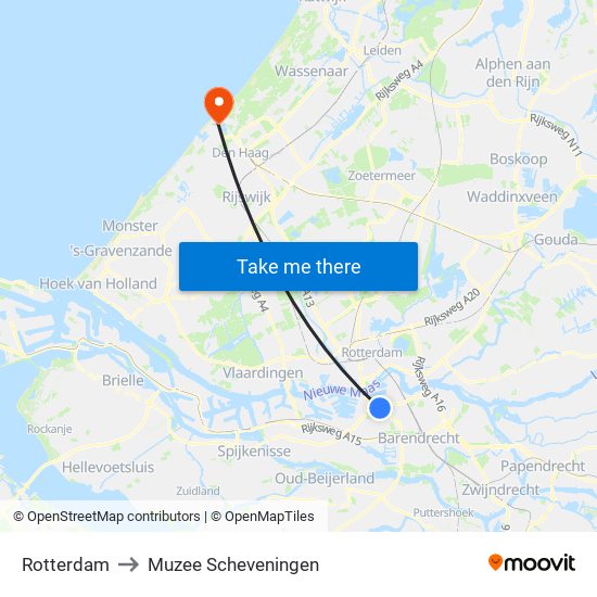 Rotterdam to Muzee Scheveningen map