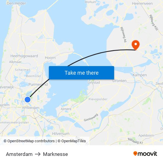 Amsterdam to Marknesse map