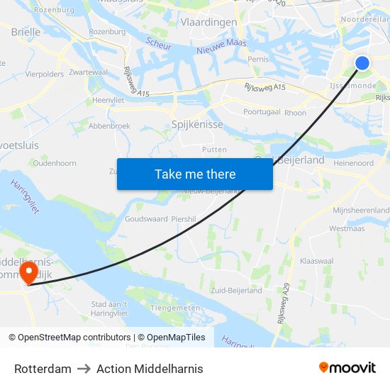 Rotterdam to Action Middelharnis map