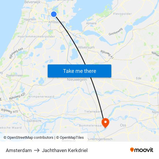 Amsterdam to Jachthaven Kerkdriel map