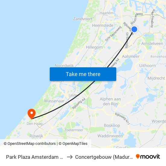 Park Plaza Amsterdam Airport to Concertgebouw (Madurodam) map