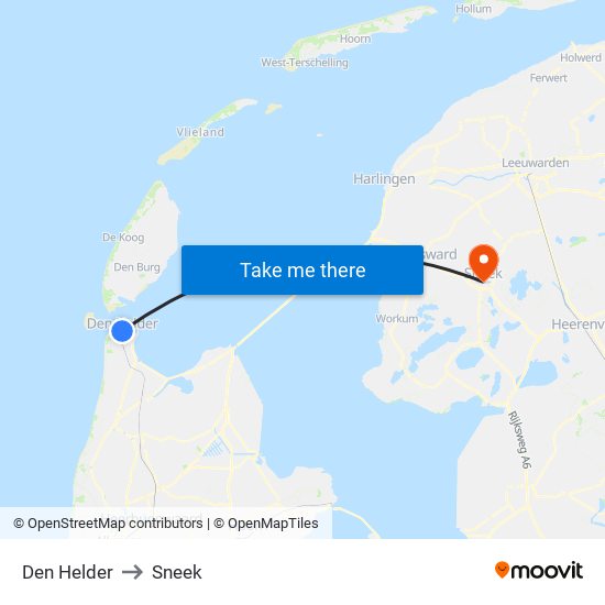 Den Helder to Sneek map