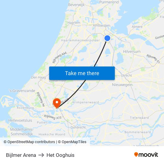 Bijlmer Arena to Het Ooghuis map