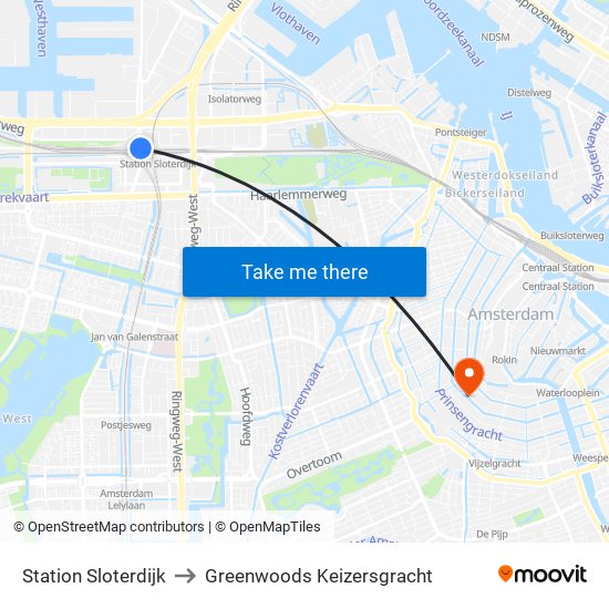 Station Sloterdijk to Greenwoods Keizersgracht map