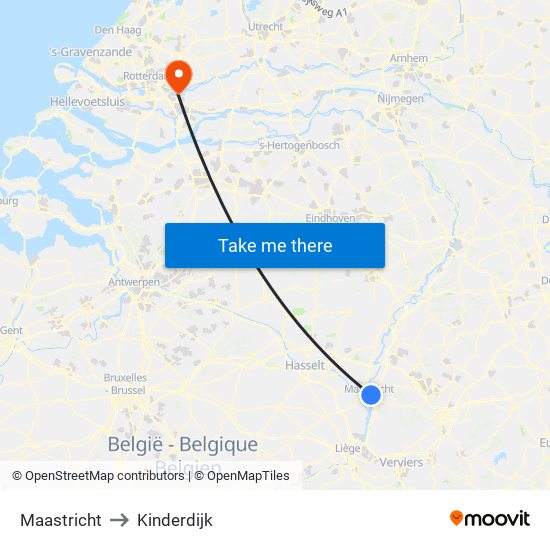 Maastricht to Kinderdijk map