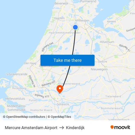 Mercure Amsterdam Airport to Kinderdijk map