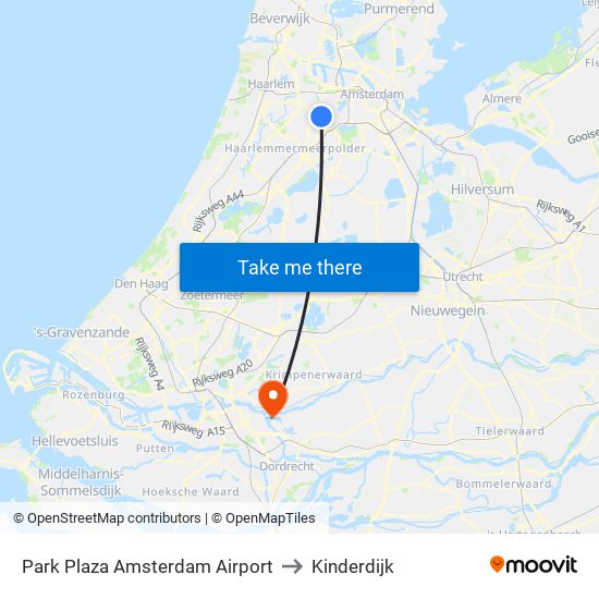 Park Plaza Amsterdam Airport to Kinderdijk map