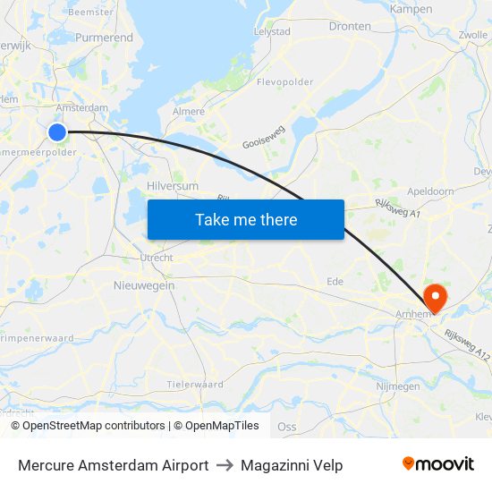 Mercure Amsterdam Airport to Magazinni Velp map