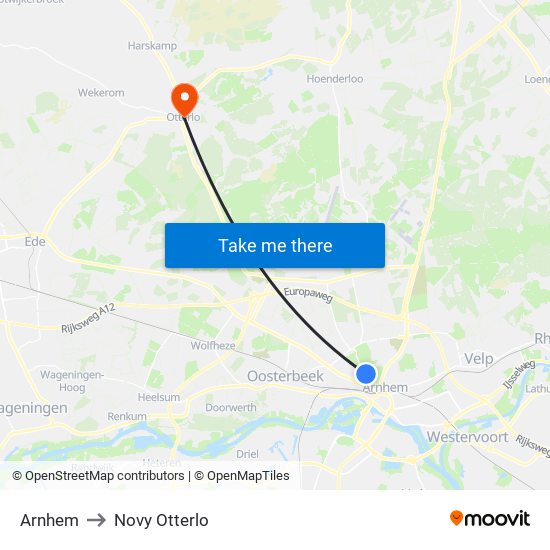 Arnhem to Novy Otterlo map