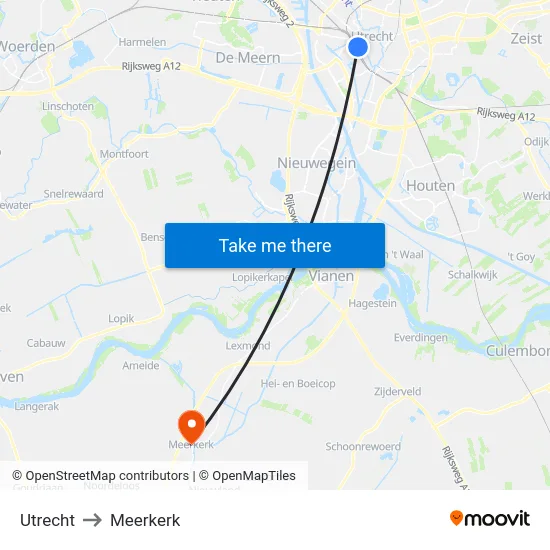 Utrecht to Meerkerk map