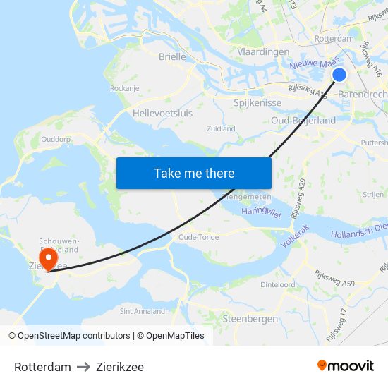 Rotterdam to Zierikzee map