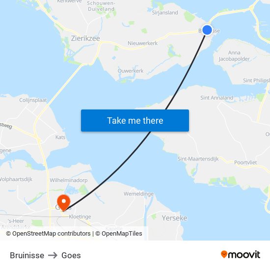 Bruinisse to Goes map
