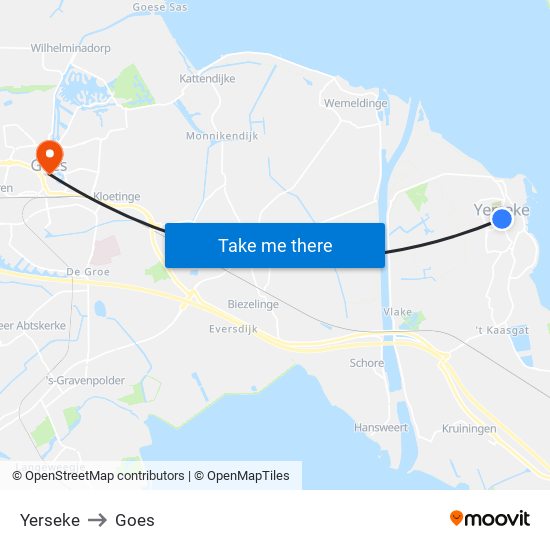 Yerseke to Goes map