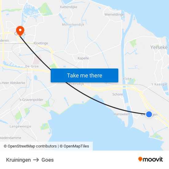 Kruiningen to Goes map