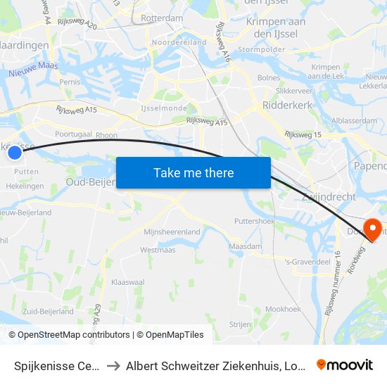 Spijkenisse Centrum to Albert Schweitzer Ziekenhuis, Loc. Dordwijk map