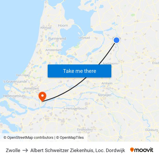 Zwolle to Albert Schweitzer Ziekenhuis, Loc. Dordwijk map