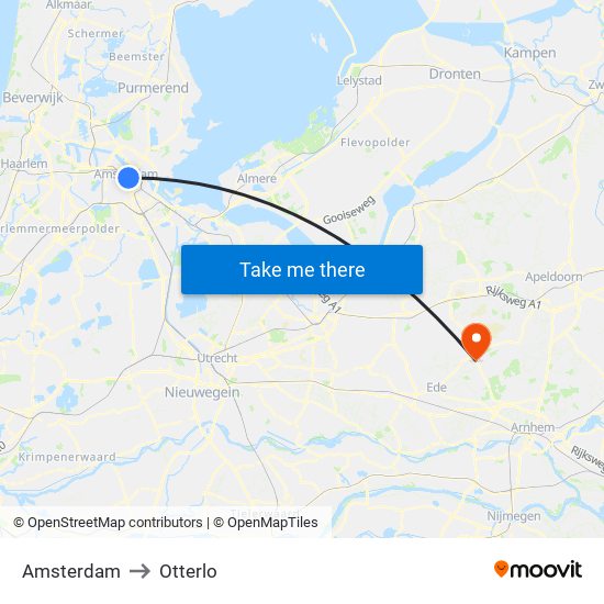 Amsterdam to Otterlo map