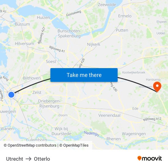 Utrecht to Otterlo map