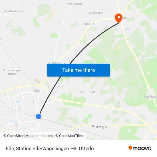 Station Ede-Wageningen to Otterlo map