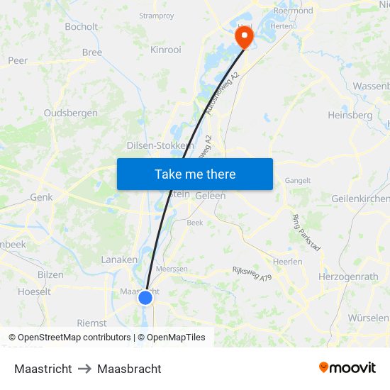 Maastricht to Maasbracht map