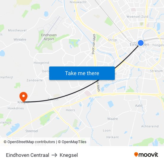 Eindhoven Centraal to Knegsel map