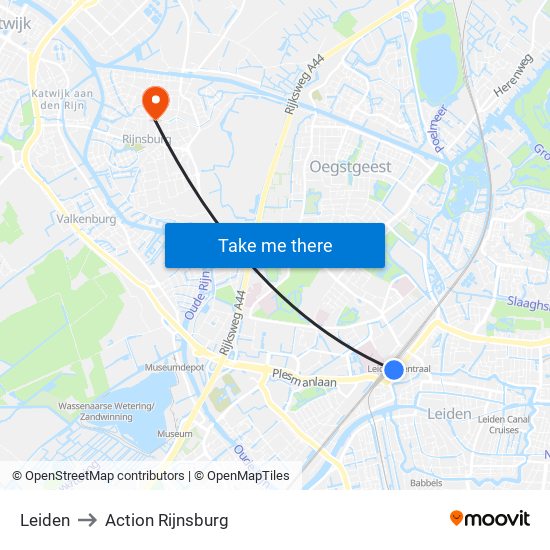 Leiden to Action Rijnsburg map