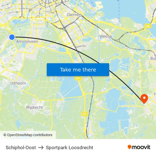 Schiphol-Oost to Sportpark Loosdrecht map