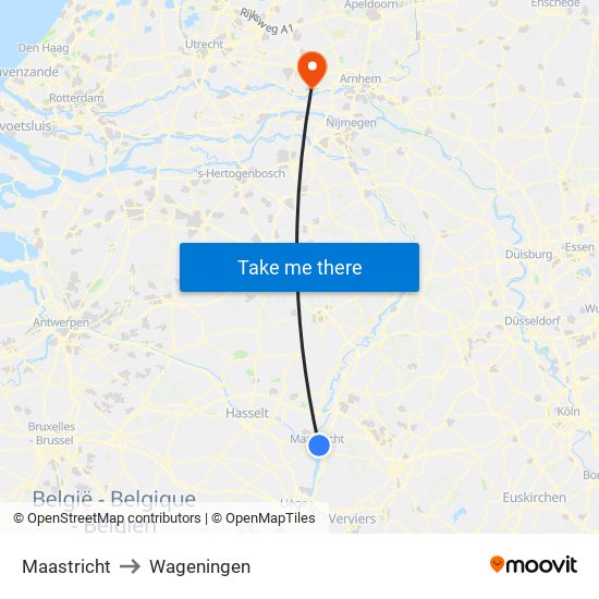 Maastricht to Wageningen map