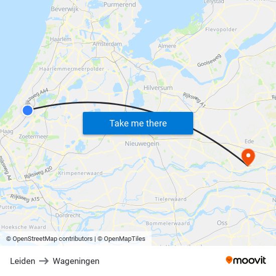 Leiden to Wageningen map