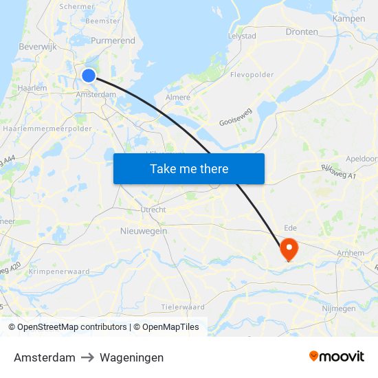 Amsterdam to Wageningen map