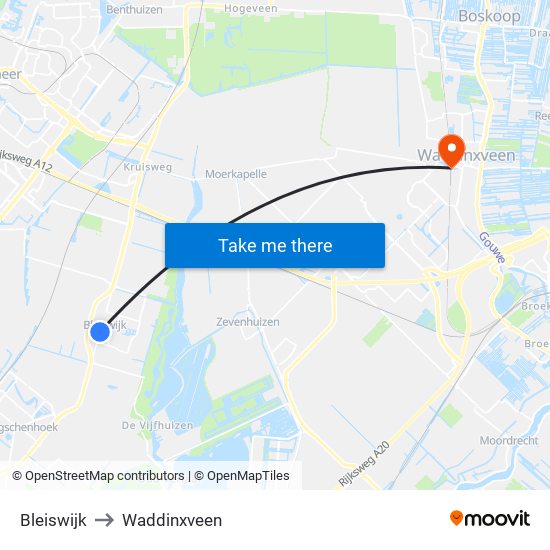 Bleiswijk to Waddinxveen map