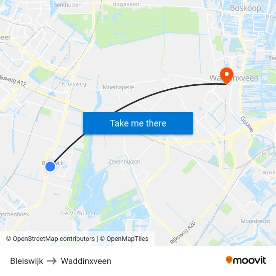 Bleiswijk to Waddinxveen map