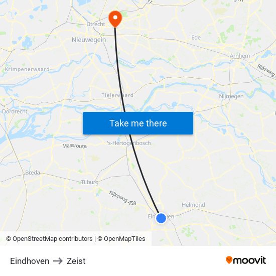 Eindhoven to Zeist map