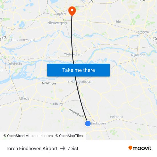 Toren Eindhoven Airport to Zeist map