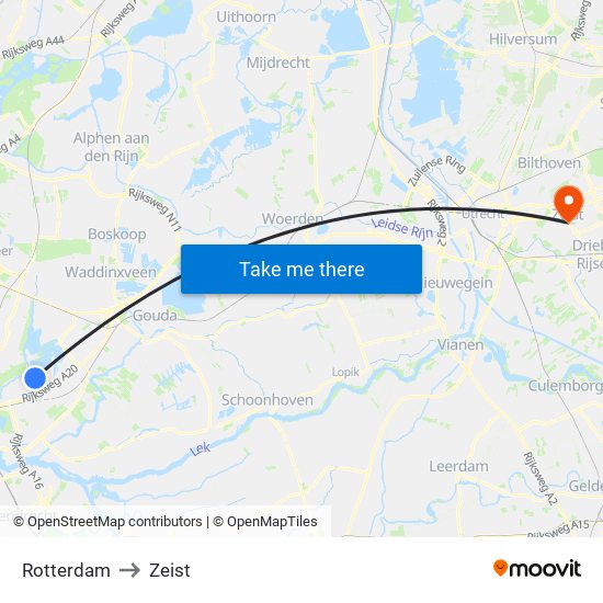 Rotterdam to Zeist map