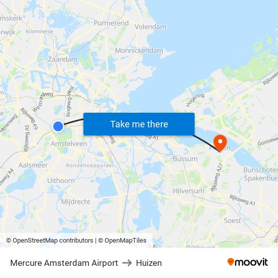 Mercure Amsterdam Airport to Huizen map