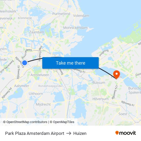 Park Plaza Amsterdam Airport to Huizen map