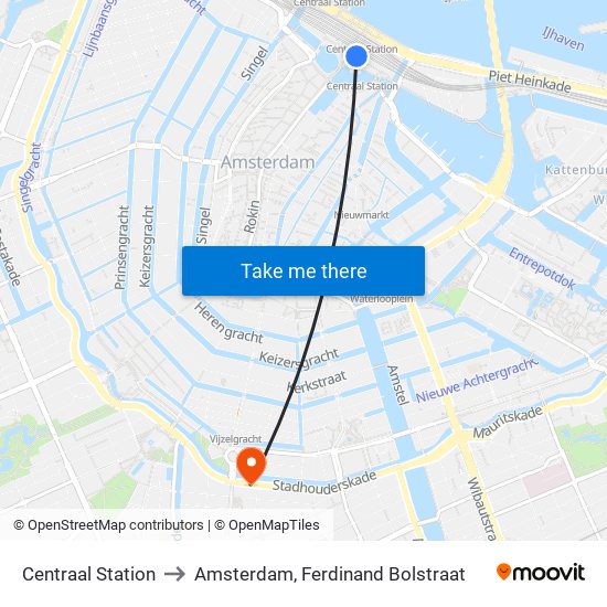 Centraal Station to Amsterdam, Ferdinand Bolstraat map