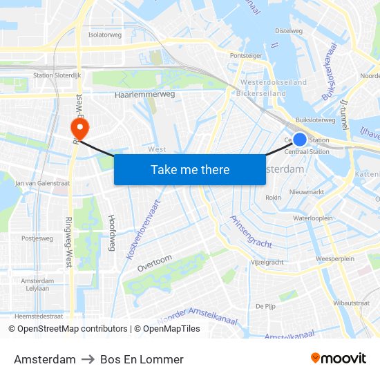 Amsterdam to Bos En Lommer map