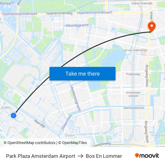Park Plaza Amsterdam Airport to Bos En Lommer map